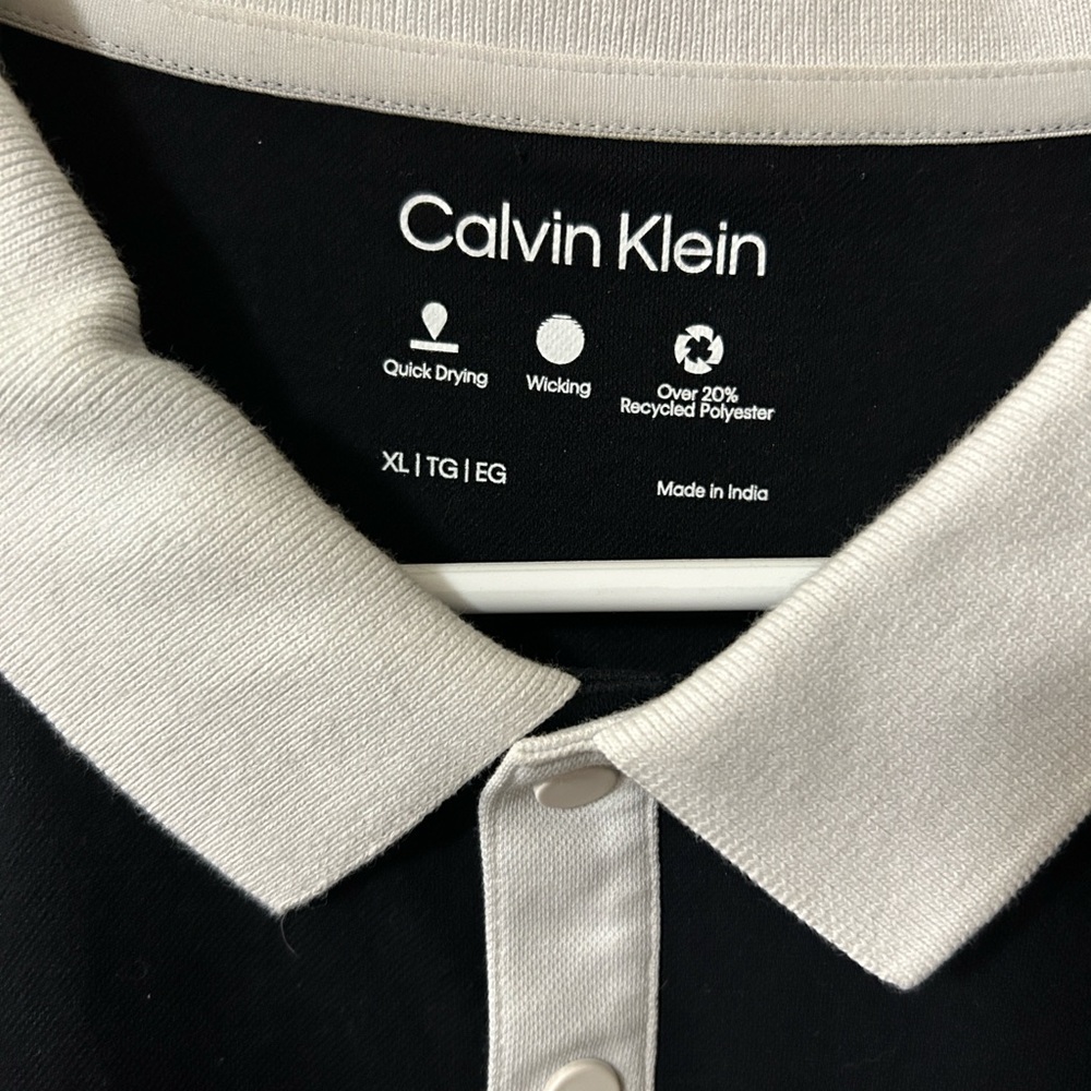 Calvin Klein Black Polo with White Contrast Collar - Picture 2 of 3